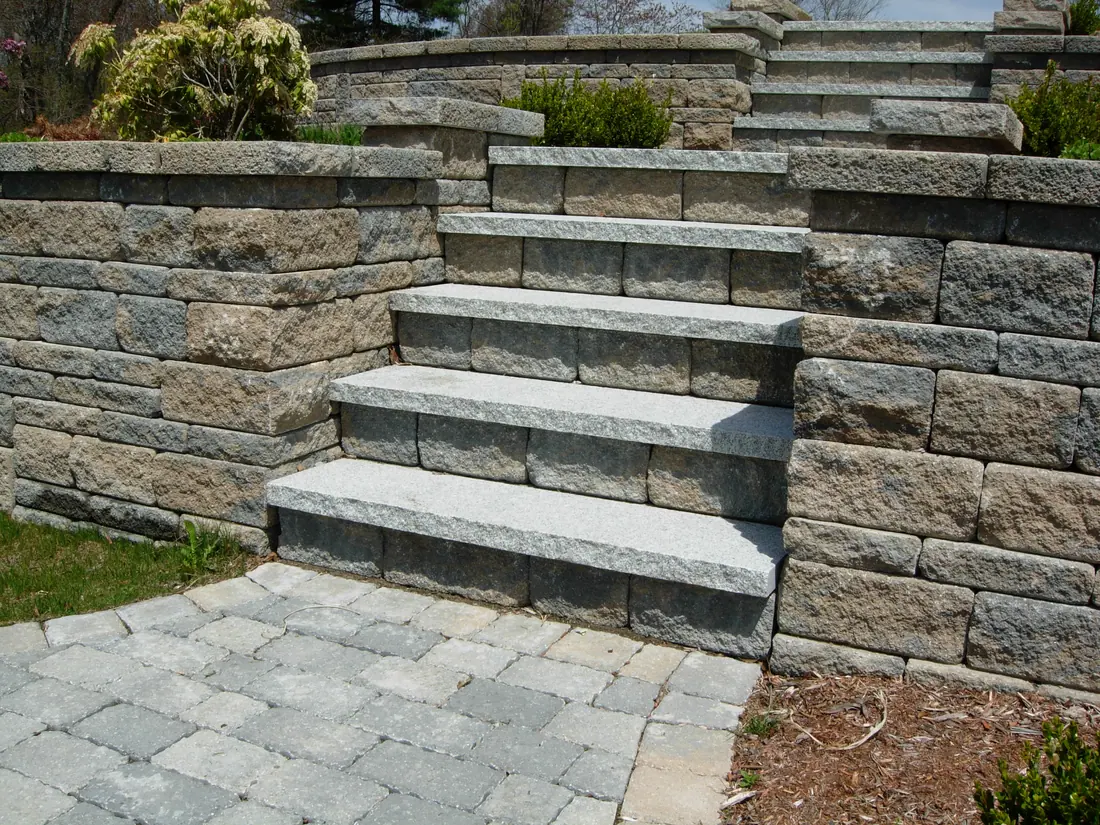 Hardscape stairs connecting patio levels